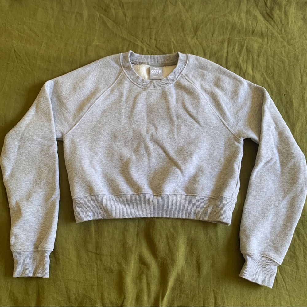 TNA Cozy Fleece Perfect Light Grey Crop Sweatshirt Crewneck Size S
